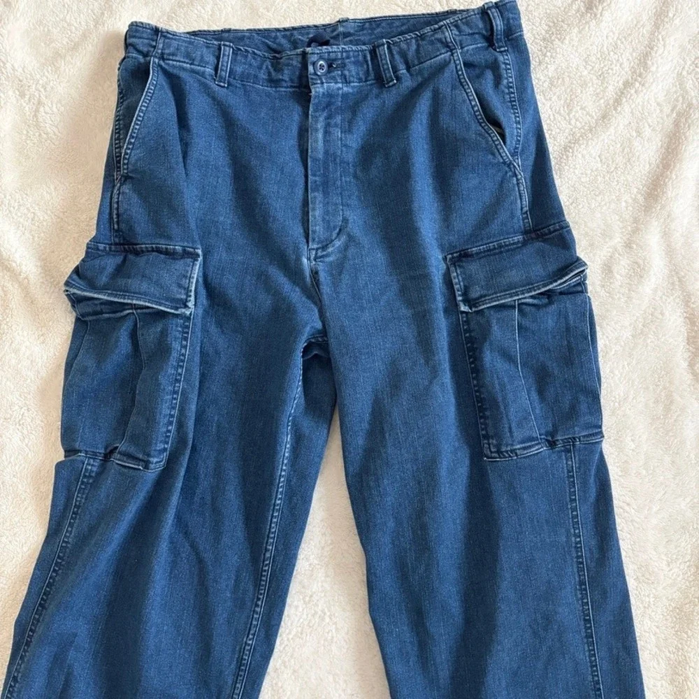 UNIQLO Adjustable Denim Cargo Pants Mens Size L Waist 33-36 In Blue